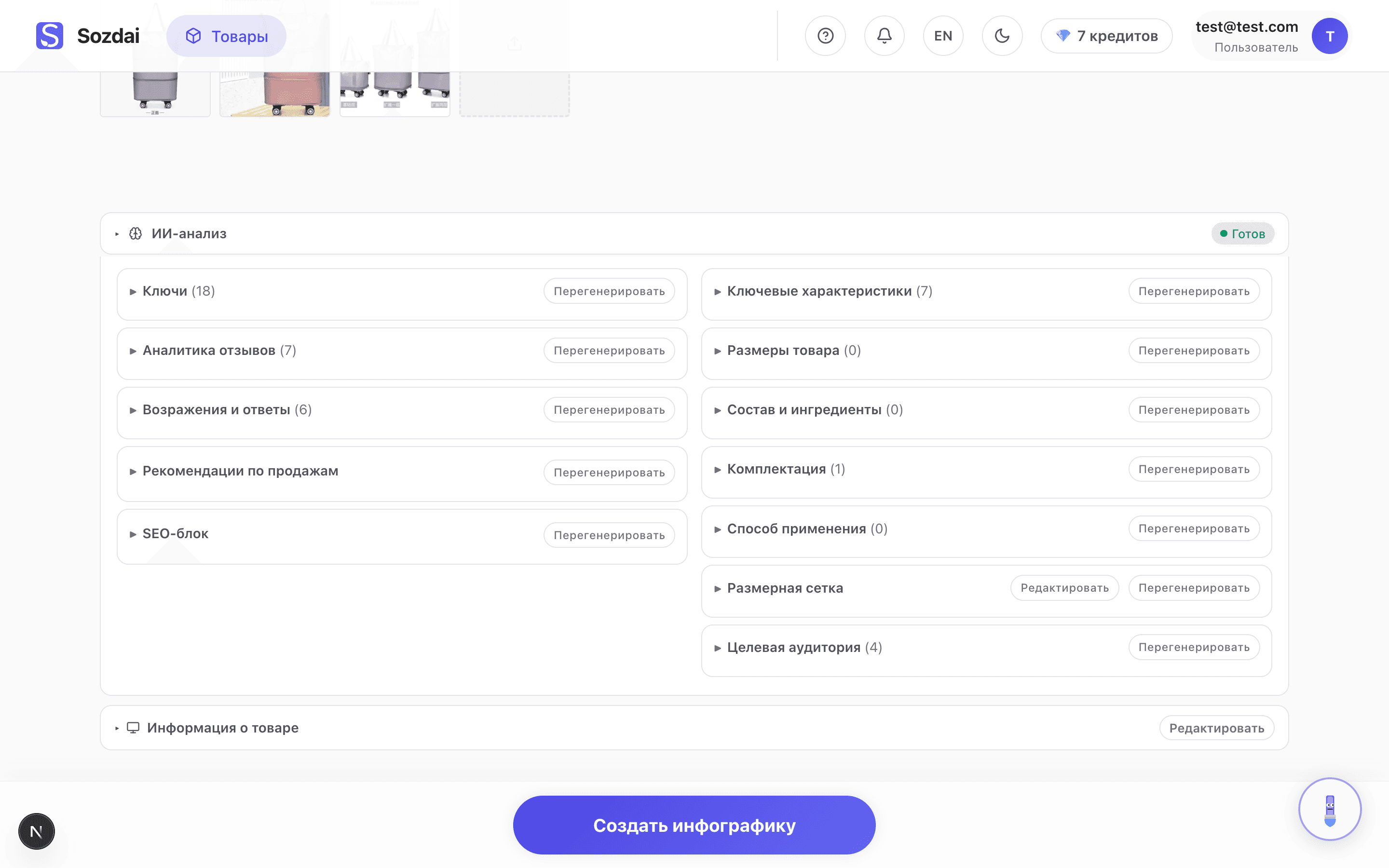 Product analysis page overview